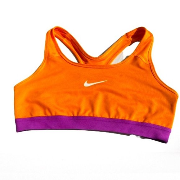 Nike Dry-Fit Sports Bra - Women's Medium in Orange w Purple Band & T-Back